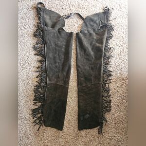 Vintage Equi-Grip Suede Leather Western Black Fringed Chaps